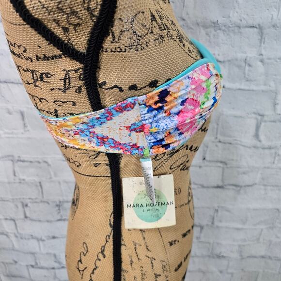 Mara Hoffman bandeau reversable bikini top Sz XS tied back swimsuit padded A8C - Picture 2 of 4